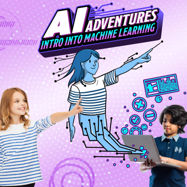 girl pointing with a boy on a laptop creating a digital image of the girl's pose