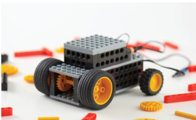 small lego built car with battery
