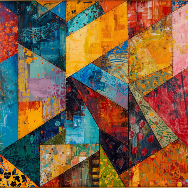 colorful multimedia quilt made from paint and markers