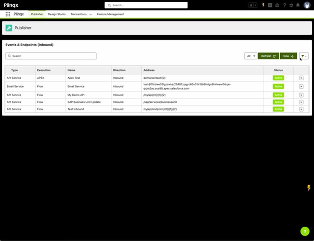 Events and Endpoints (API Keys) list