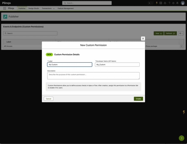 New Custom Permission modal