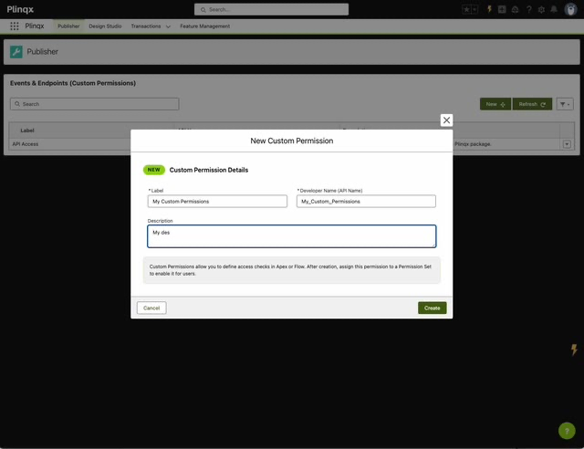 Completed Custom Permission form