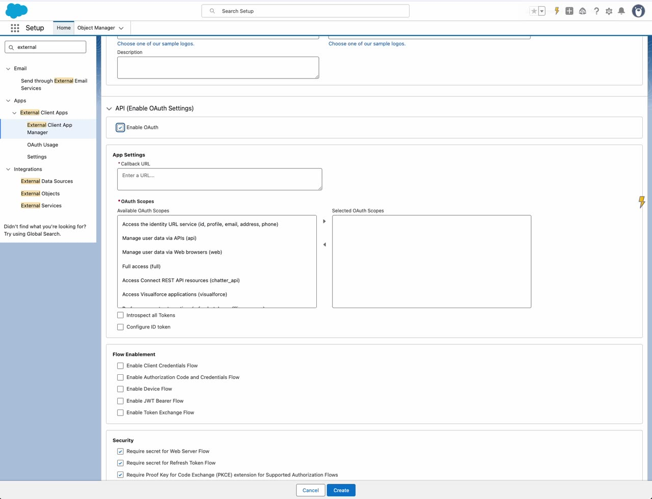 External Client App - OAuth settings