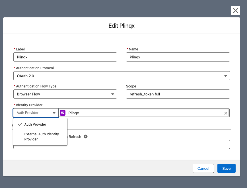 Named Credential principals - Set Auth Provider Values