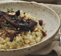 Risotto på jordärtskocka med rostade hasselnötter, brynt smör och höstsvamp