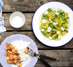 Halloumistroganoff med ris och grönsallad