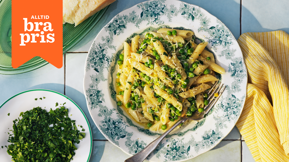 Pasta med gröna ärtor och citron