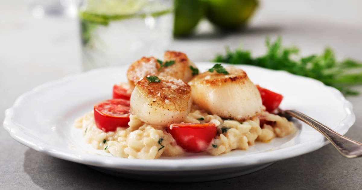 Halstrade pilgrimsmusslor med citronoch tomatrisotto Hemköp