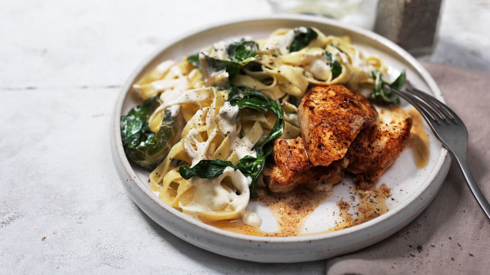 Tagliatelle med kyckling & spenat