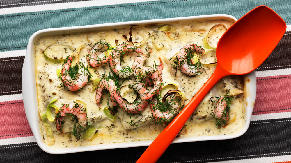 Torsk med dill och räkor