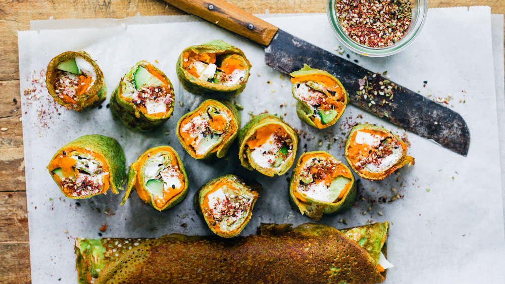 Pannkaksrullar med spenat, pumpa och za’atar