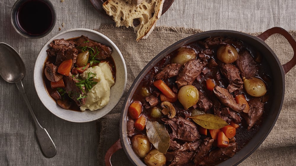 Mustig vegetarisk Boeuf Bourguignon