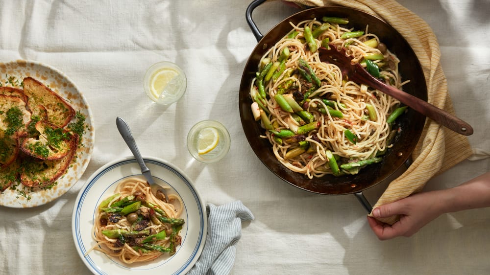 Spaghetti med nystekta primörer