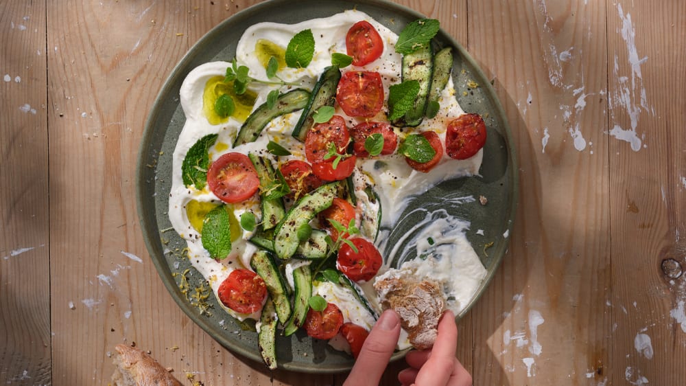 Vispad fetaost med grillad gurka