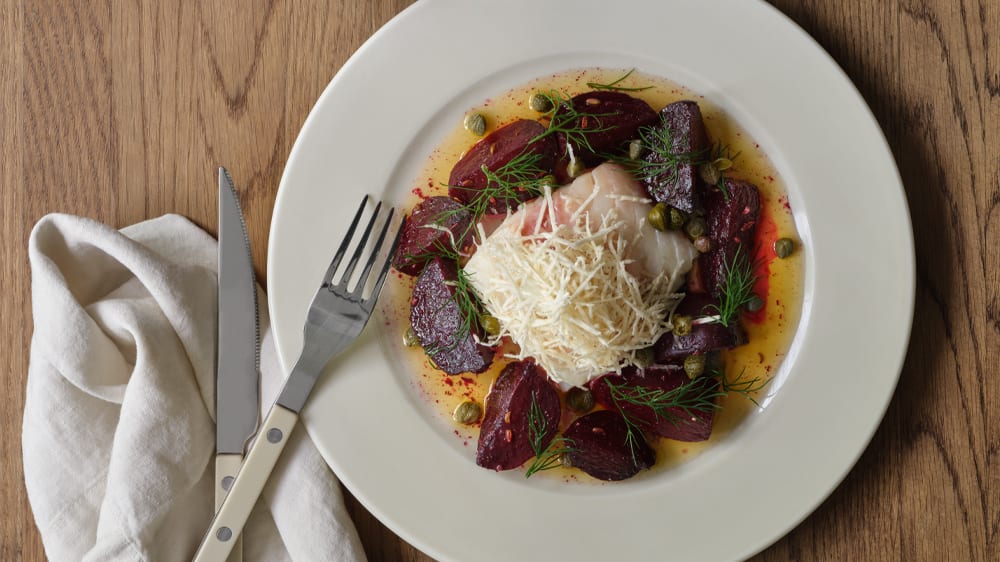 Torsk med rödbetor och brynt smör