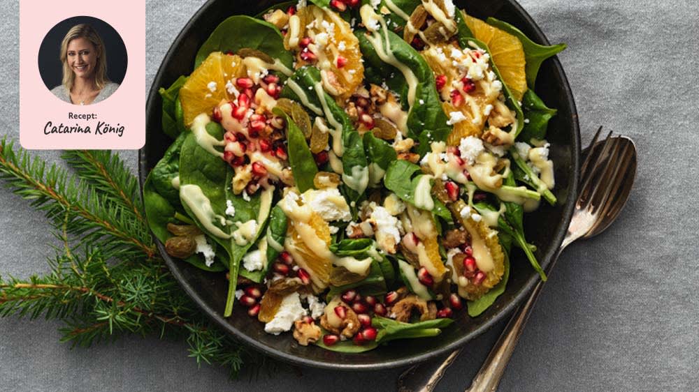 Apelsinsallad med granatäpple och spenat