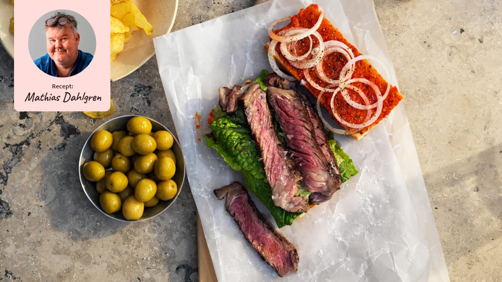 Steak sandwich på grillad entrecôte