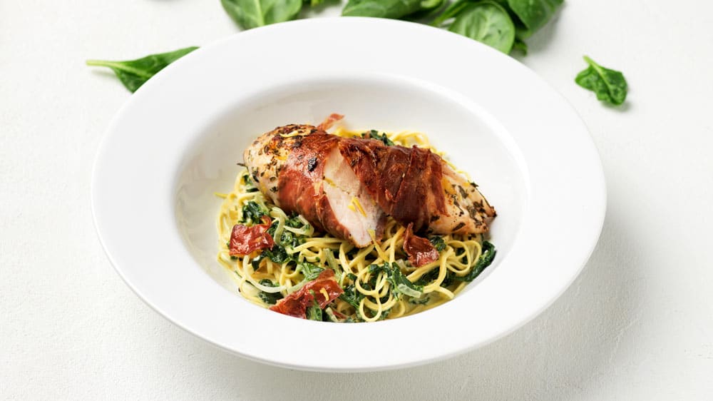 Pasta linguine med spenat och kyckling