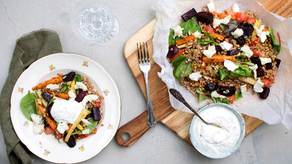 Bakade betor med getost och citronvinegrette