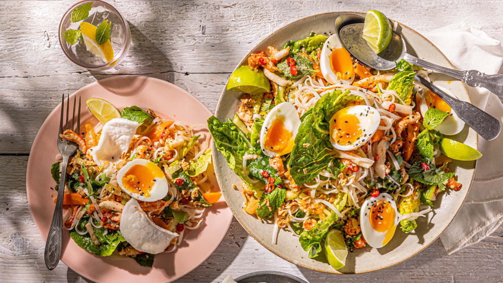 Kall nudel & kräftsallad med smak av mynta och koriander