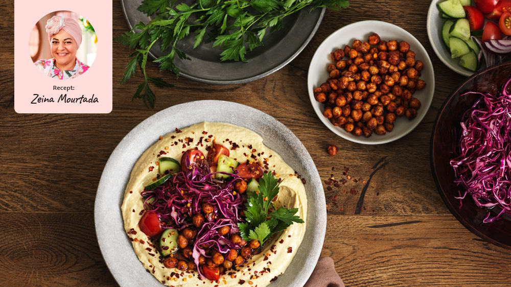 Hummusbowl med rödkålssallad