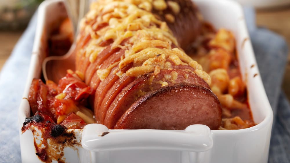 Falukorv med mustig tomatsås