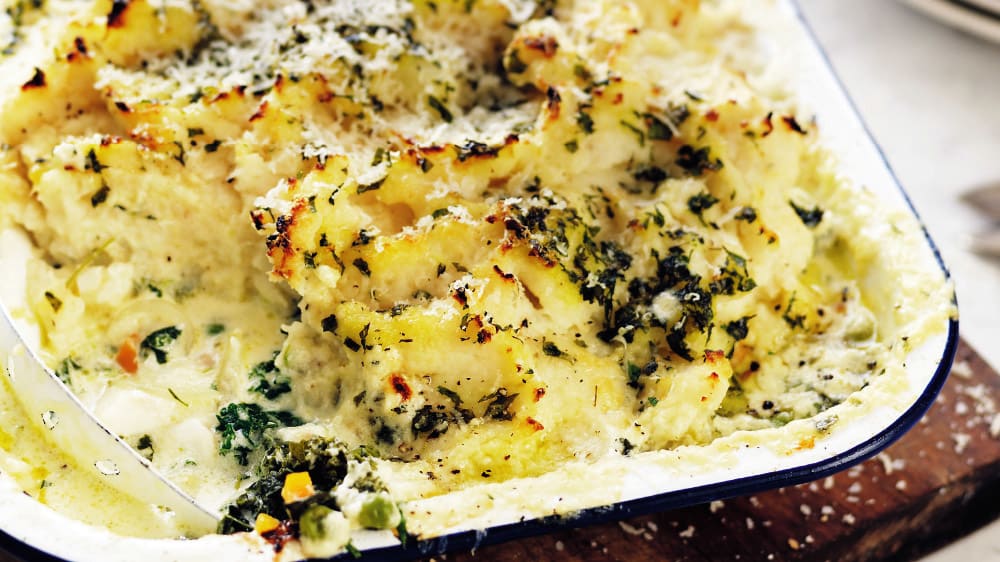 Fiskgratäng med rotsellerimos