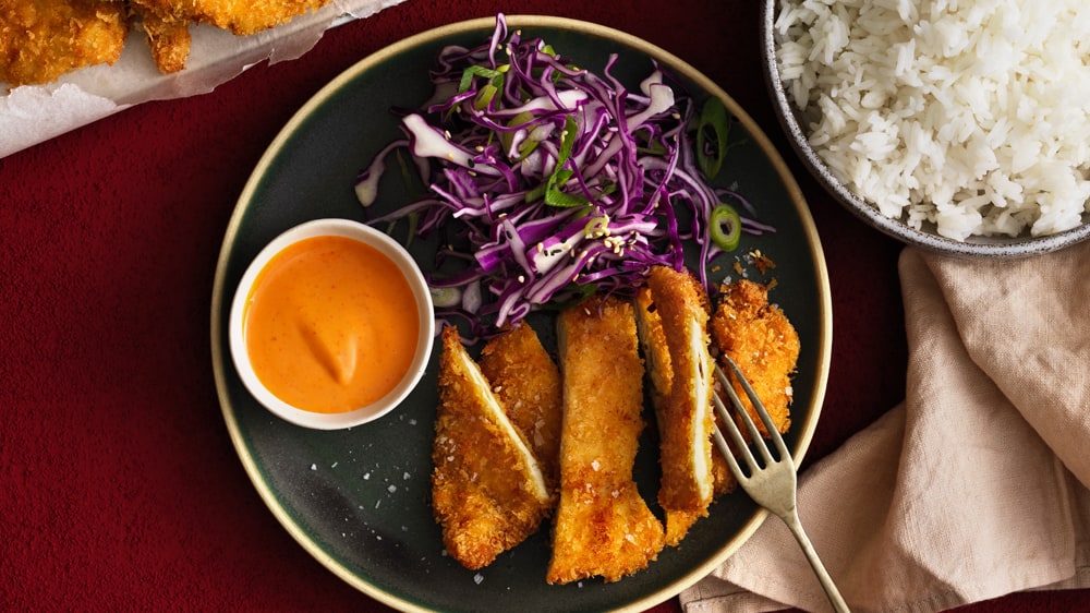 Kyckling Katsu med kålsallad och ris