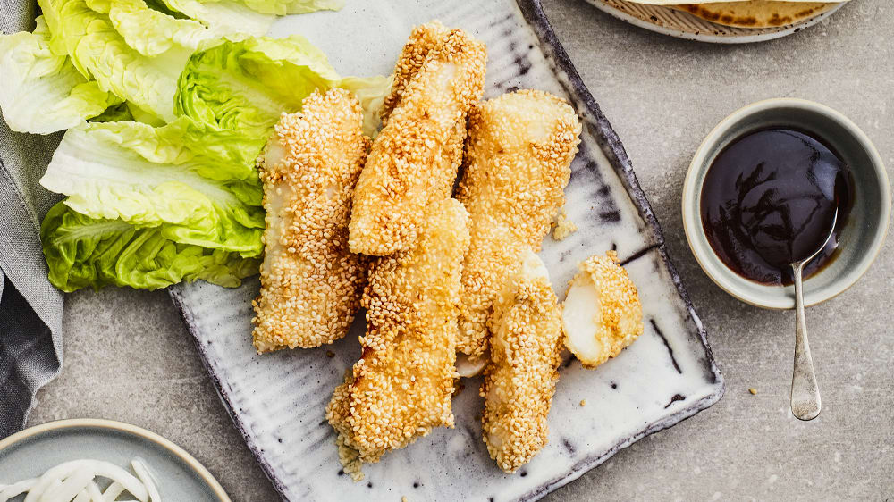 Sesampanerad torsk i tortilla