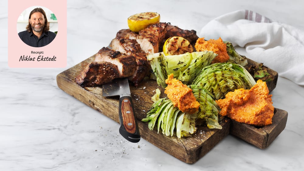 Niklas grillade isbergssallad, mojo-rojo & grillad fläskkarré