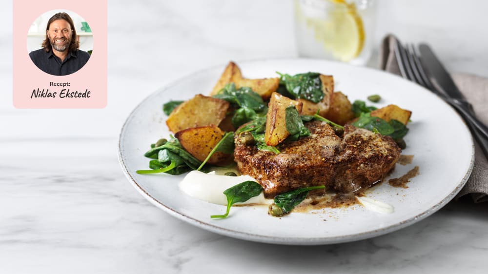 Niklas dill- & fänkålsstekta torsk med ugnsrostad potatis & aioli