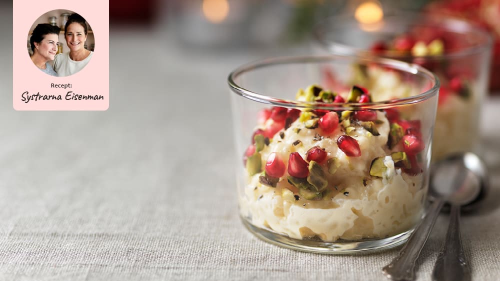 Riz au lait med kardemumma, granatäpple & pistagenötter