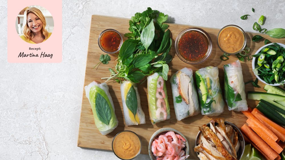 Vietnamesiska vårrullar med dipp- & jordnötssås