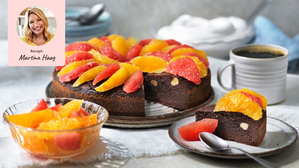 Chokladkaka med citrussallad