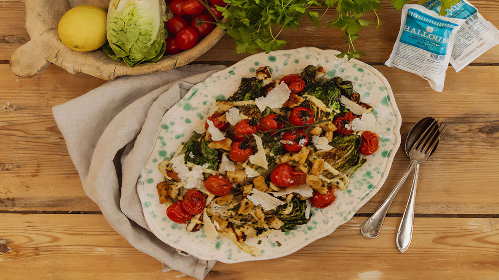 Grillad caesarsallad med halloumi