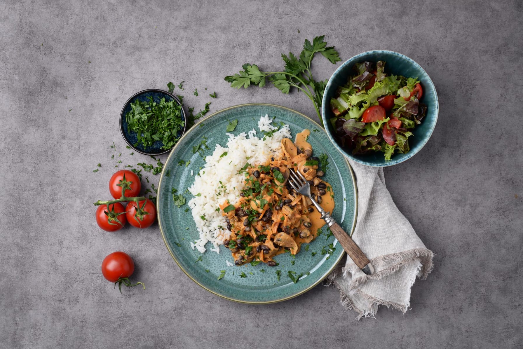 Svampstroganoff med svarta bönor 