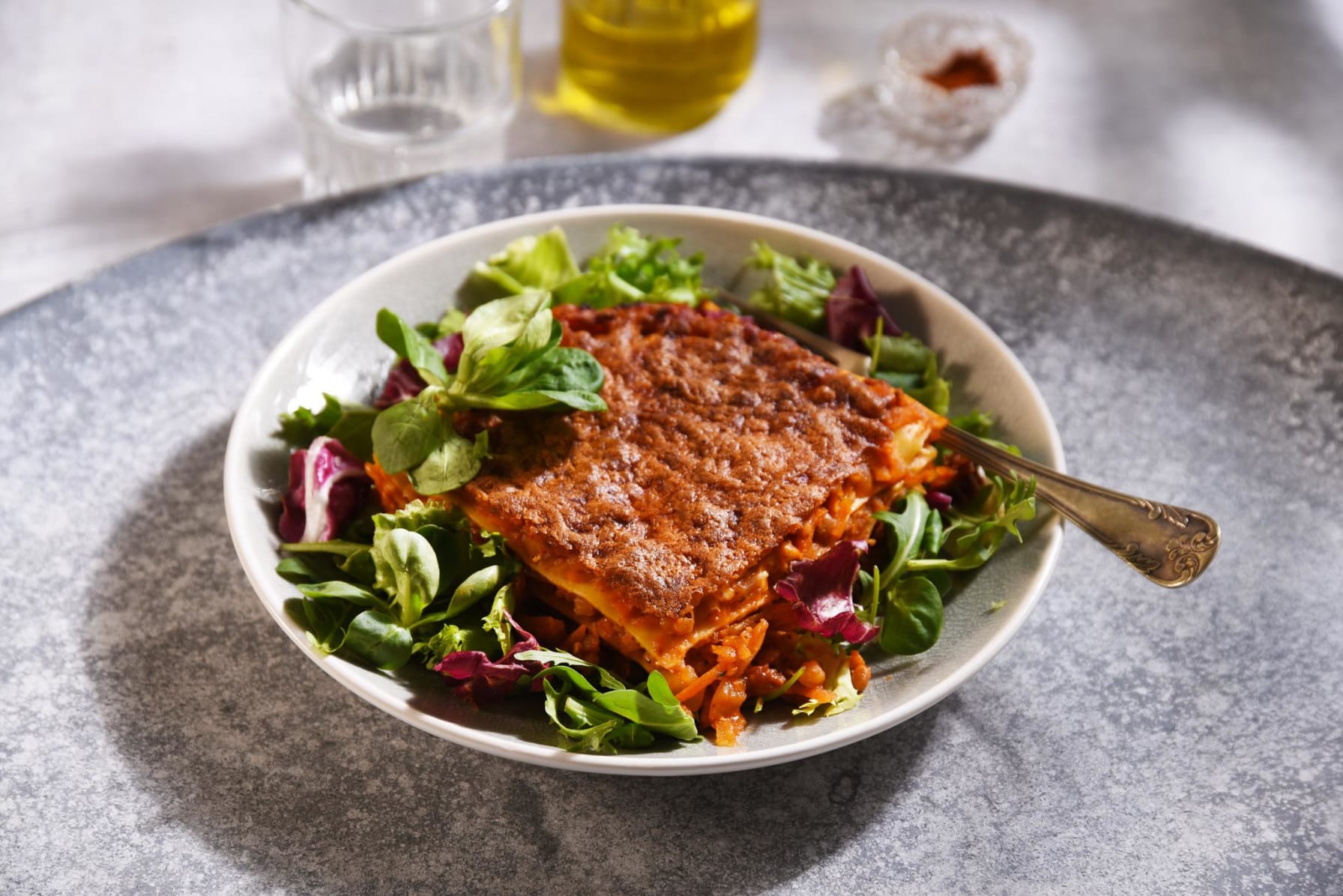 Vegetarisk lasagne med cottage cheese och linser