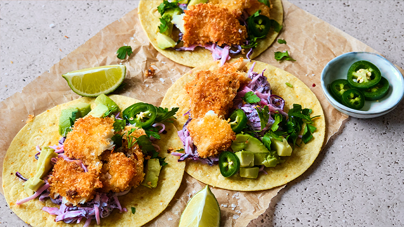 Fish tacos med coleslaw