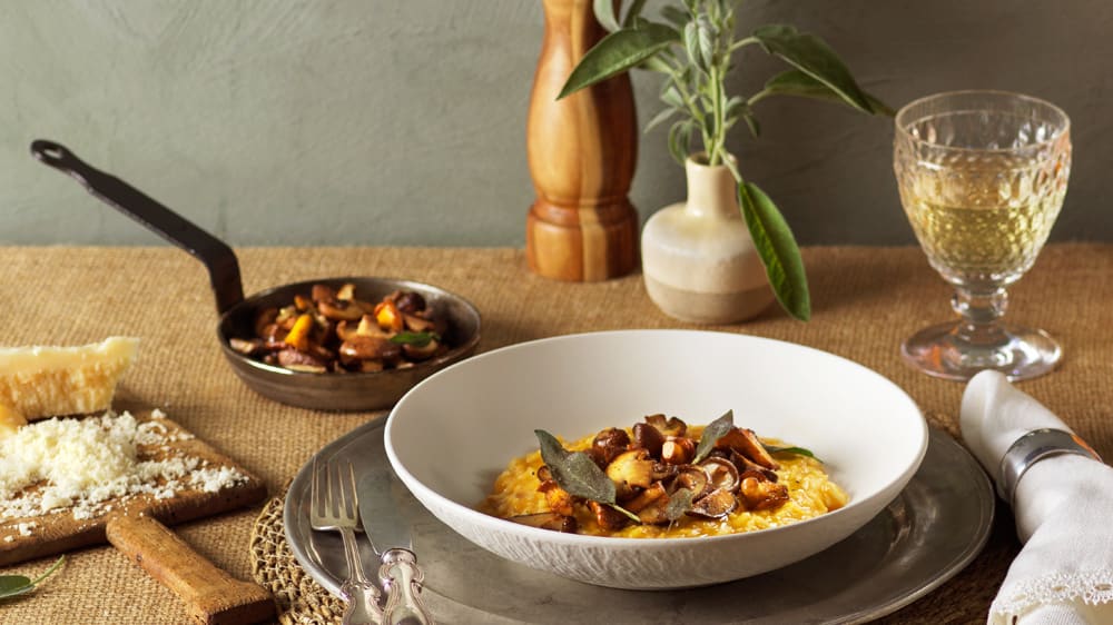 Pumparisotto med svamptopping