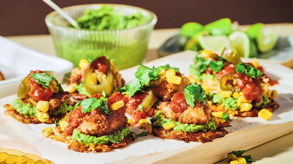 Rotfruktsrösti-tacos med pankobakad fisk 