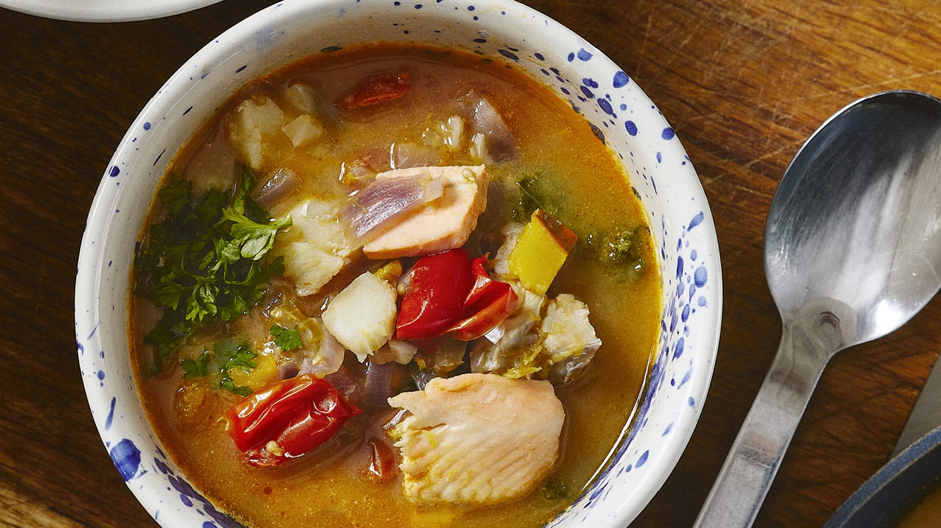 Fisksoppa med pumpa och grönkål