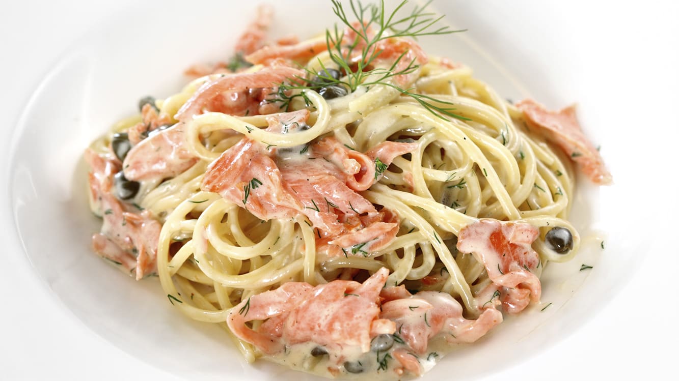 Laxpasta med kallrökt lax