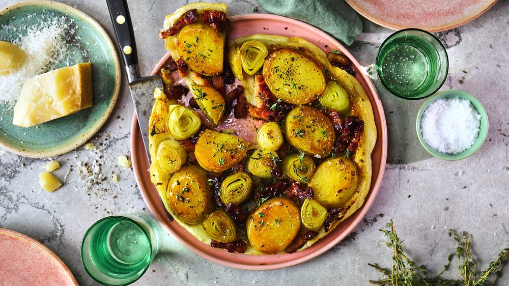 Tarte tatin med sidfläsk och purjo