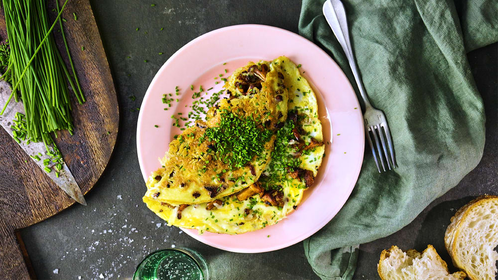 Krispig risomelett med kantareller