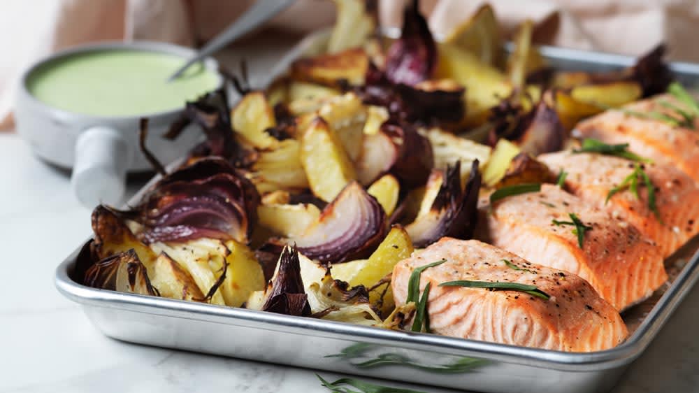 Lax med rostat grönt & dragonmajo