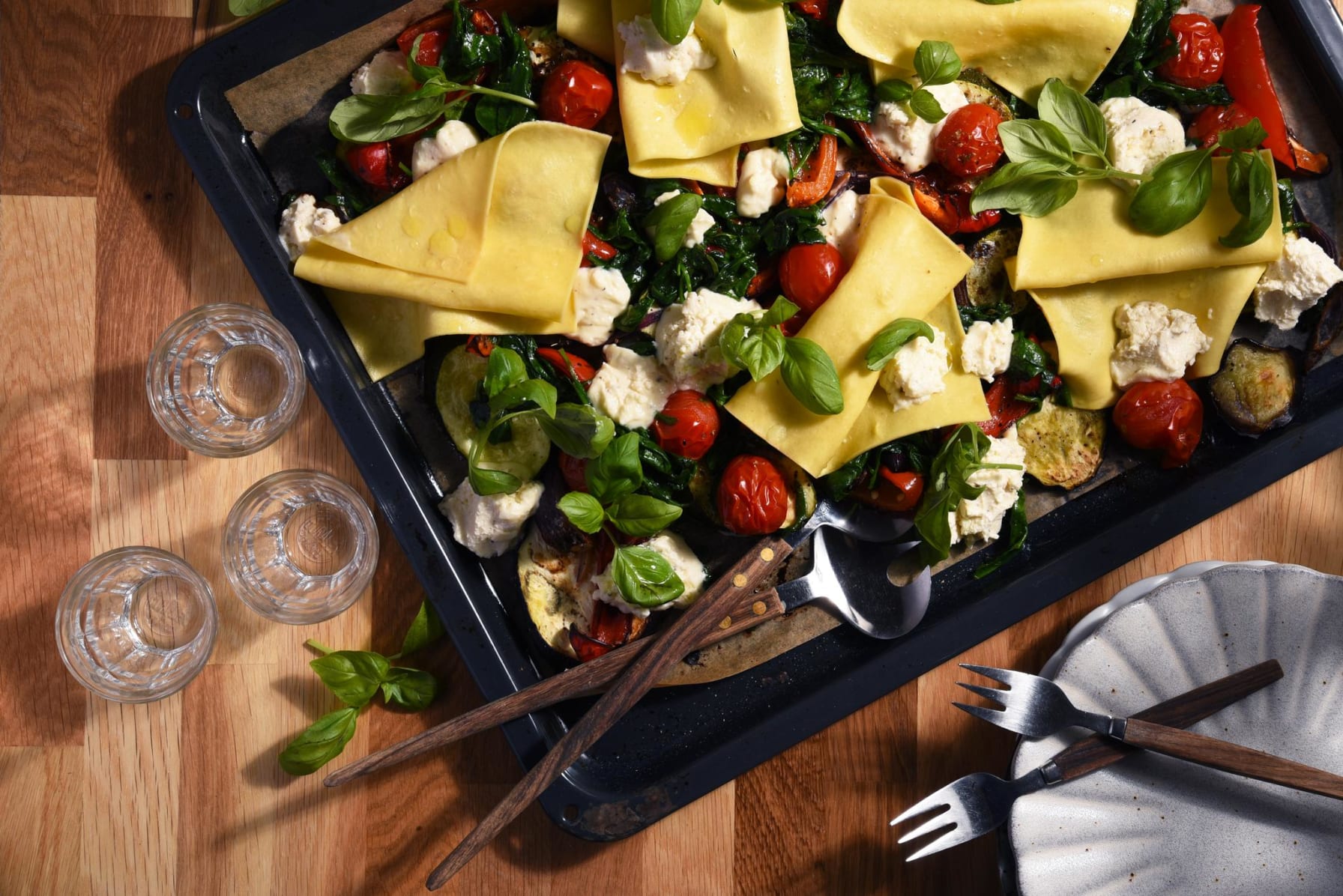Öppen lasagne med rostade grönsaker och mascarponecrème