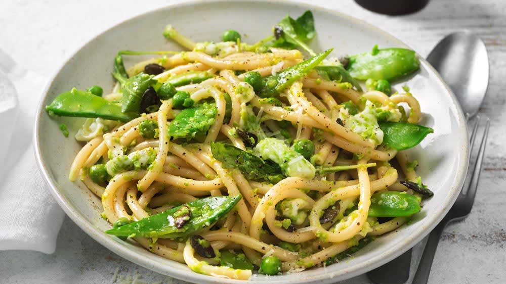 Grön pasta med ärtor
