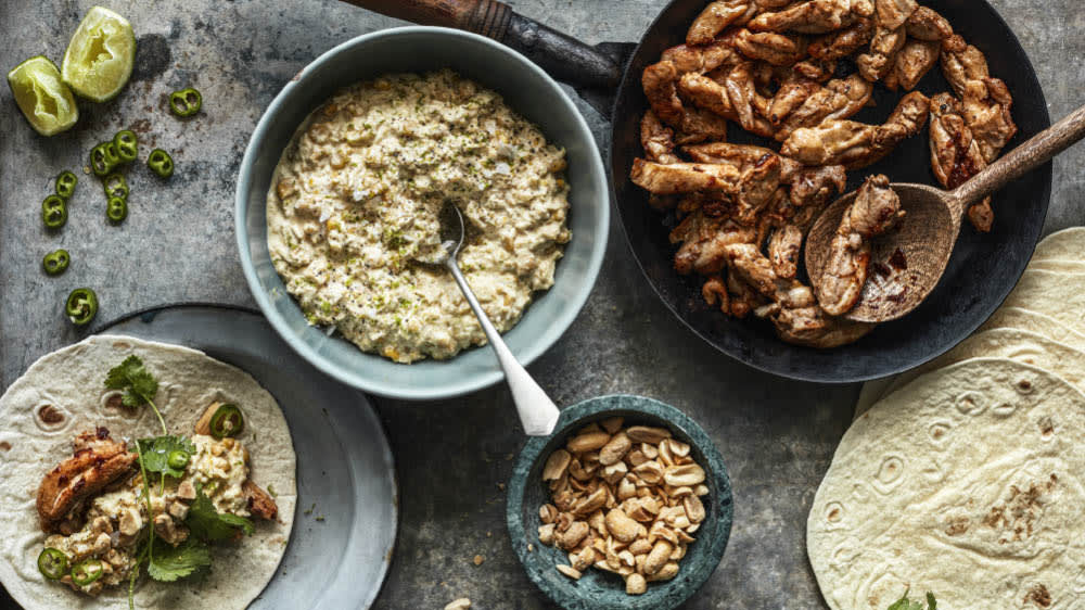 Tortilla med chipotlekyckling och creamed corn