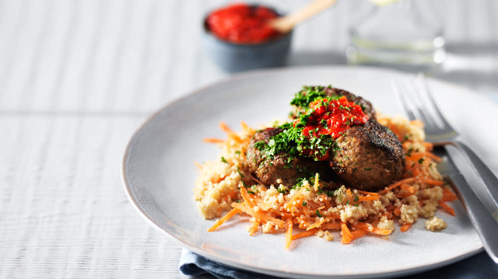 Paprikabiffar med citroncouscous