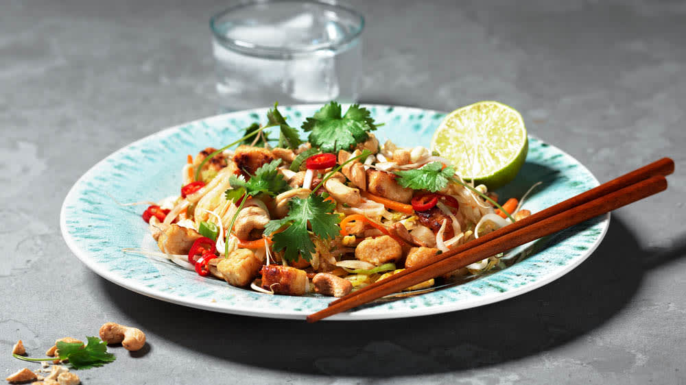 Pad thai med quornbitar